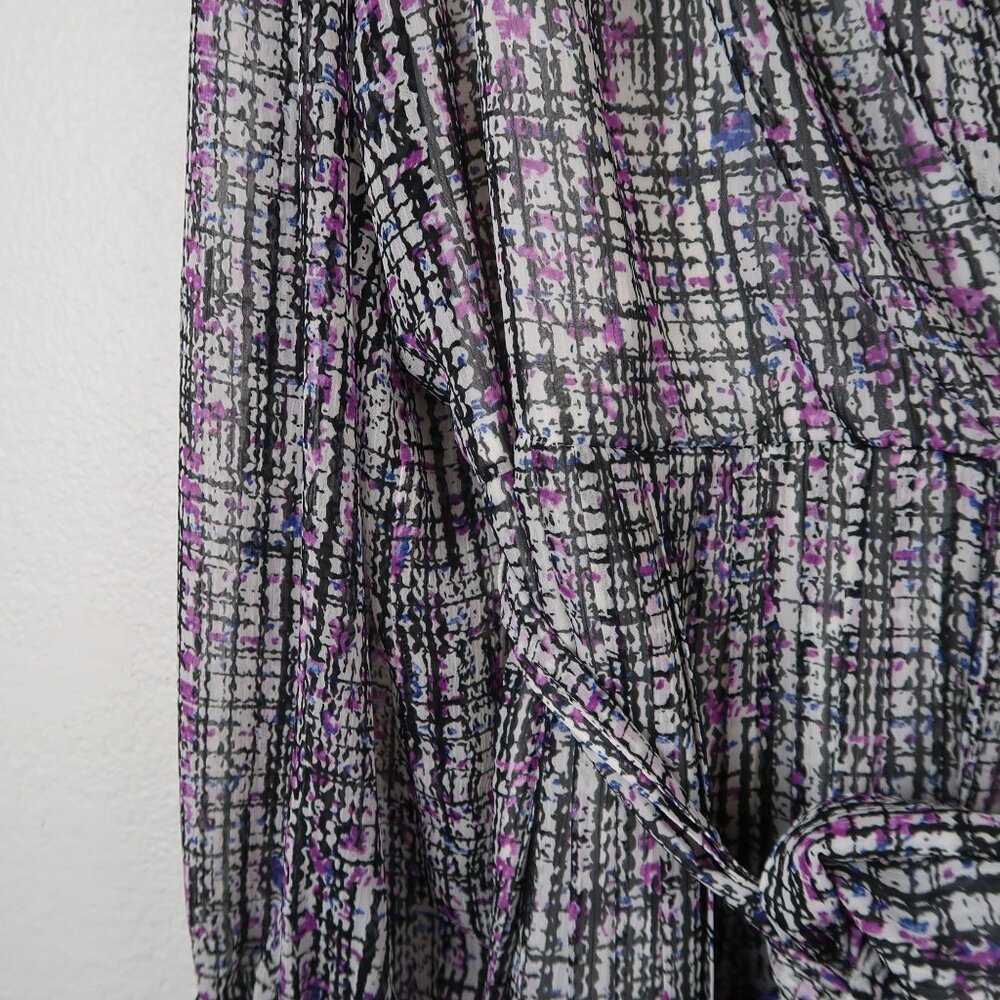 NWT Express XL Women's Long Sleeve Wrap Romper Jumpsuit Black Purple - Picture 2 of 6